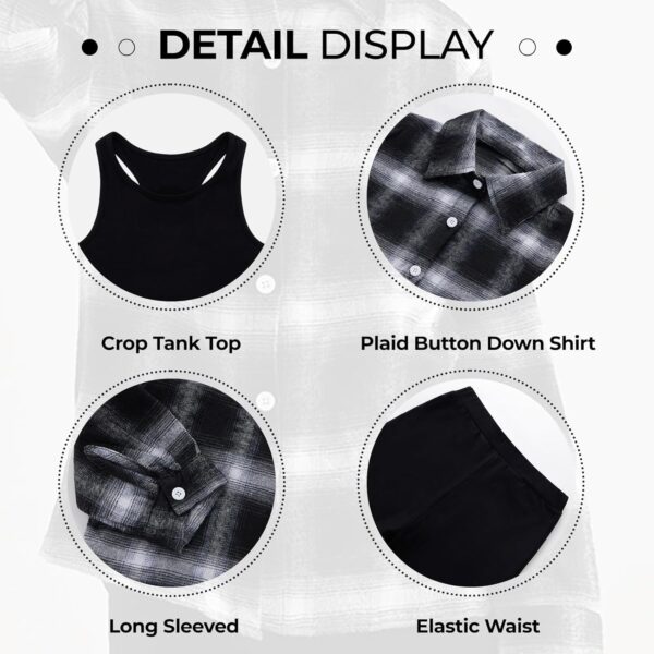 Naiyafly Girls 3 Piece Outfits Kids Cami Top + Flare Pants Set with Plaid Shirt Set Youth Girls Long Jacket Tanks Top Flare Leggings Bell Bottom Clothes - Image 9