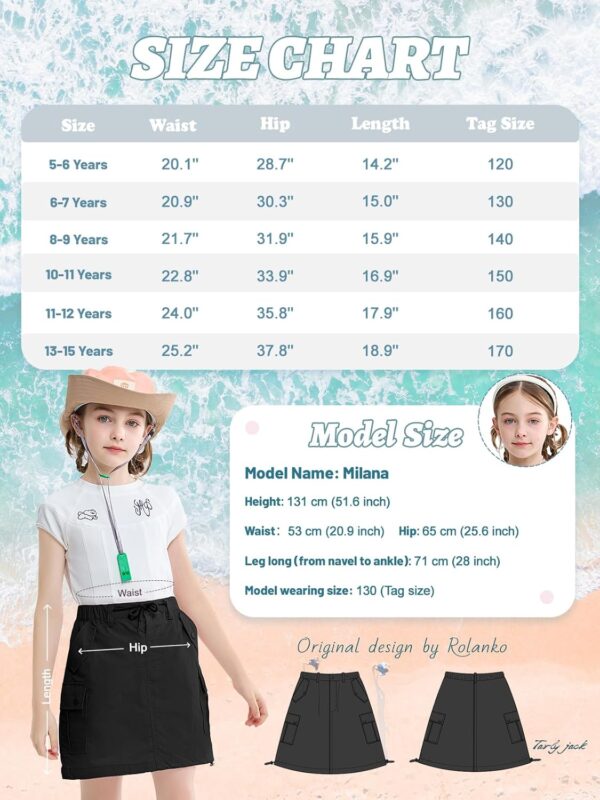 Rolanko Girls Skirts Inner Shorts with Pockets, Adjustable Parachute Cargo Sport Skort with Elastic Waistband - Image 5