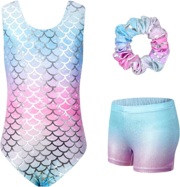 JiAmy Gymnastics Leotards for Girls with Shorts Set, 3Pcs Kids Gymnastics Athletic Outfit, Sleeveless Ballet Dancewear for Kids 3-12 Years - Image 2