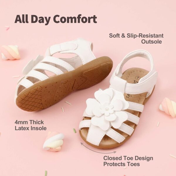 DREAM PAIRS Girls Closed-Toe Flower Summer Dress Sandals Shoes Toddler/Little Kid - Image 4
