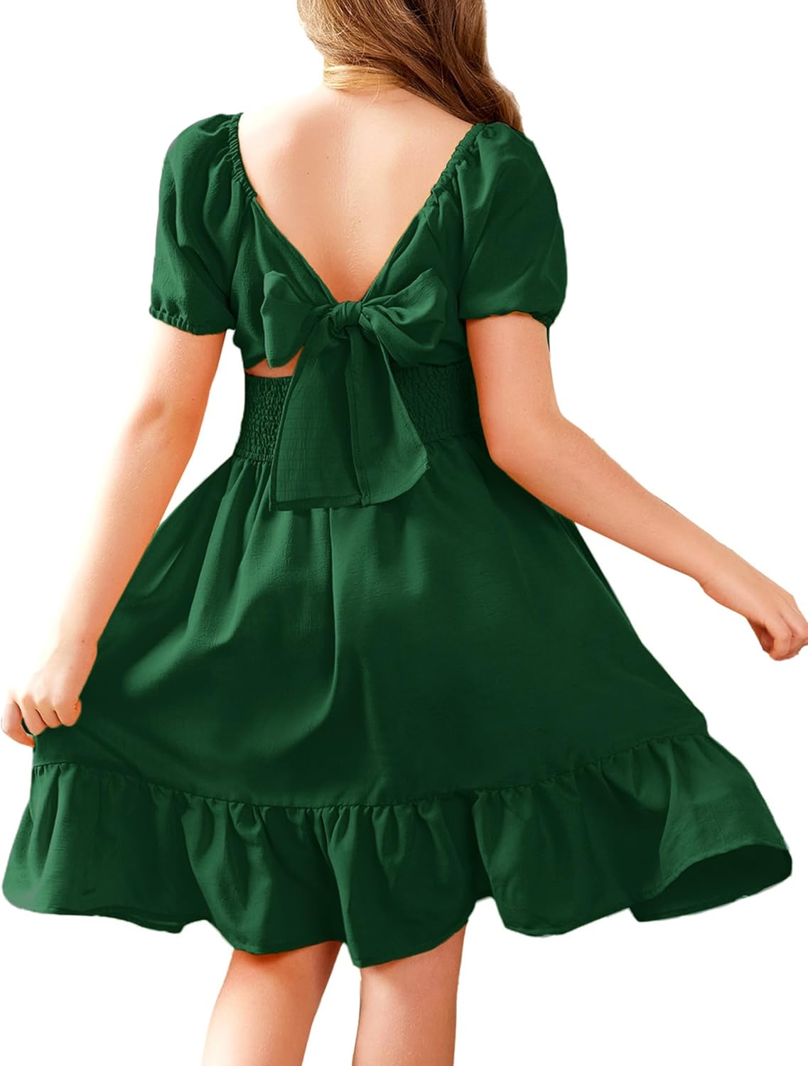 711-q4sHRiL._AC_SL1500_.jpg Arshiner Dress Girls Party Dress Elegant Short Sleeve Summer Dresses Children Plain A Line Casual Dress Ruffles Princess Dress Tie Back 122-158 - Image 1