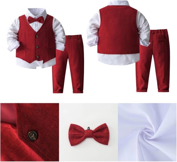 TiaoBug Infant Baby Boys Birthday Party Tuxedo Suit Long Sleeve Shirt Vest Long Trouser Gentleman Outfit - Image 6