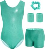 JiAmy Girls' Gymnastics Leotards 4 Piece Set, Solid Sleeveless Kids Ballet Dance Unitards with Shorts Gymnastics Outfits for 3-12 Years