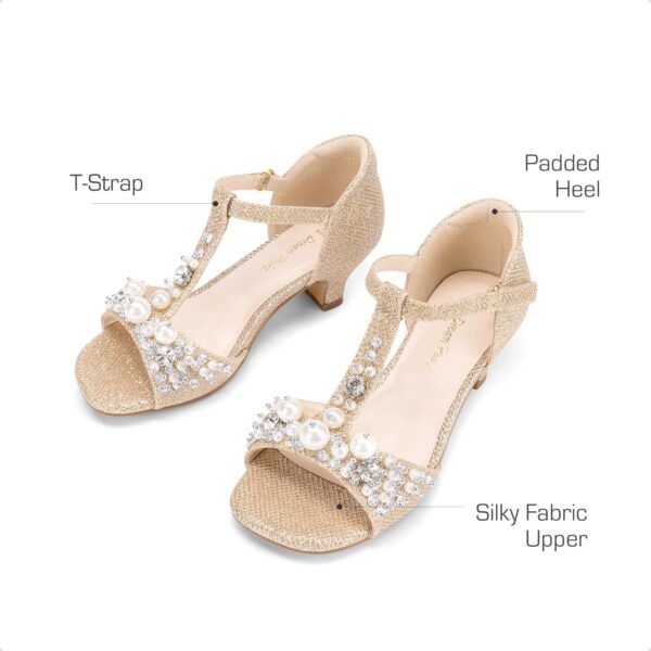 DREAM PAIRS Girls Sandals Ankle Strap T-Strap Low Heel Pearl Bow Flower Pump Dress Wedding Party Shoes for Little Kid/Big Kid - Image 5