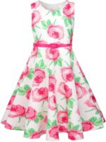 BONNY BILLY Girls Classy Vintage Floral Swing Kids Party Dress with Belt