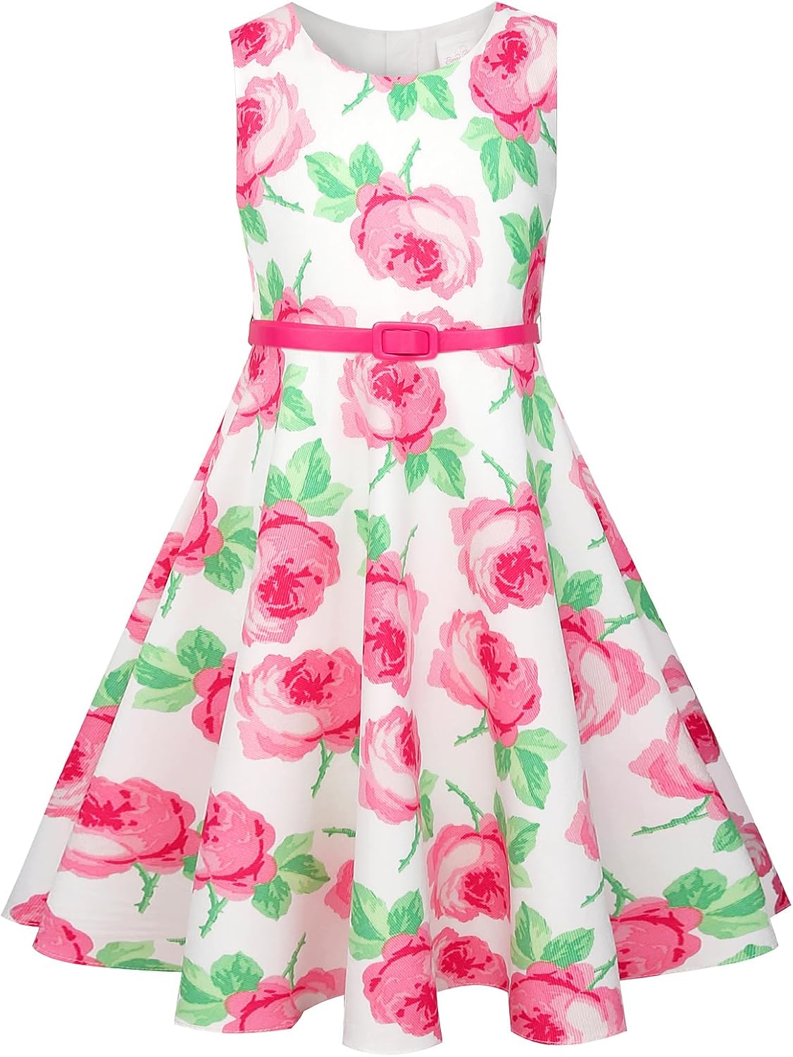 7126T0VN-DL._AC_SL1500_.jpg BONNY BILLY Girls Classy Vintage Floral Swing Kids Party Dress with Belt - Image 1