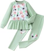 Girl Trousers Set Raglan Long Sleeve Ruffle Top Shirt Print Pants Kid 2 Pcs Outfits Clothes 3-7 Years