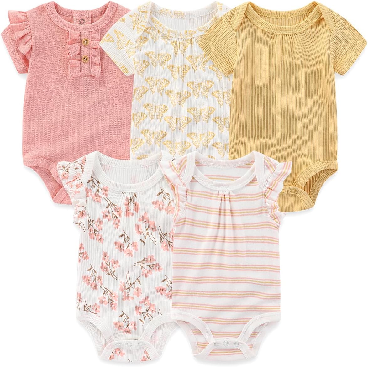 712wnfUdQ3L._AC_SL1500_.jpg Newborn Baby Short Sleeve Bodysuits Cotton One-Piece Baby Boy Girl Clothes 5-Pack - Image 1