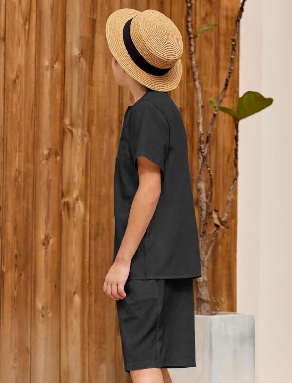 JiAmy Boys Clothing 2 Piece Set, Henley Collar Short Sleeves Tops with Shorts Kit, Summer Casual Cotton Kids Coordinating Outfits for 5-14 Years - Image 7