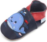 Dotty Fish Soft Leather Baby and Toddler Barefoot Shoes for Boys and Girls. Non-Slip Suede Soles. Animal Designs. 0-6 Months - 4-5 Years