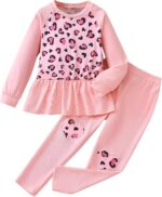 Girl Trousers Set Raglan Long Sleeve Ruffle Top Shirt Print Pants Kid 2 Pcs Outfits Clothes 3-7 Years