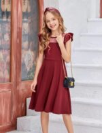 Arshiner Girls Dress Summer Ruffle Sleeve Mesh A Line Casual Party Dresses with Pockets 6-13 Years - Image 3