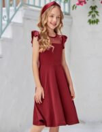 Arshiner Girls Dress Summer Ruffle Sleeve Mesh A Line Casual Party Dresses with Pockets 6-13 Years - Image 4