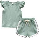 Zoputey Baby Girl Clothes Ruffle Short Sleeve Tops Solid Color and Shorts Toddler Baby Girl Outfits Set