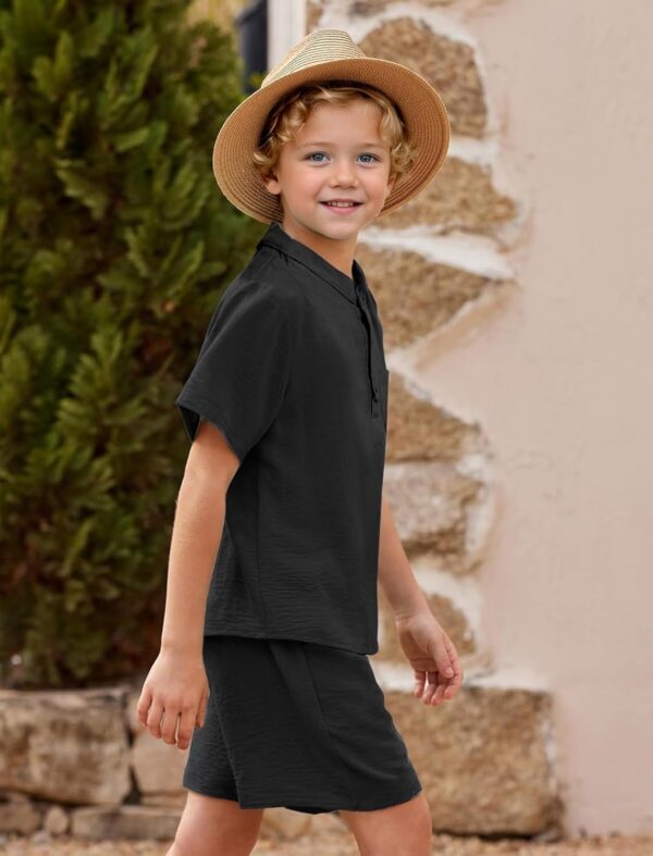 JiAmy Boys Clothing 2 Piece Set, Henley Collar Short Sleeves Tops with Shorts Kit, Summer Casual Cotton Kids Coordinating Outfits for 5-14 Years - Image 2