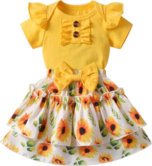 Baby Girls Cotton Rompers Newborn Summer Ruffle Short Sleeve Skirt Set - Image 7