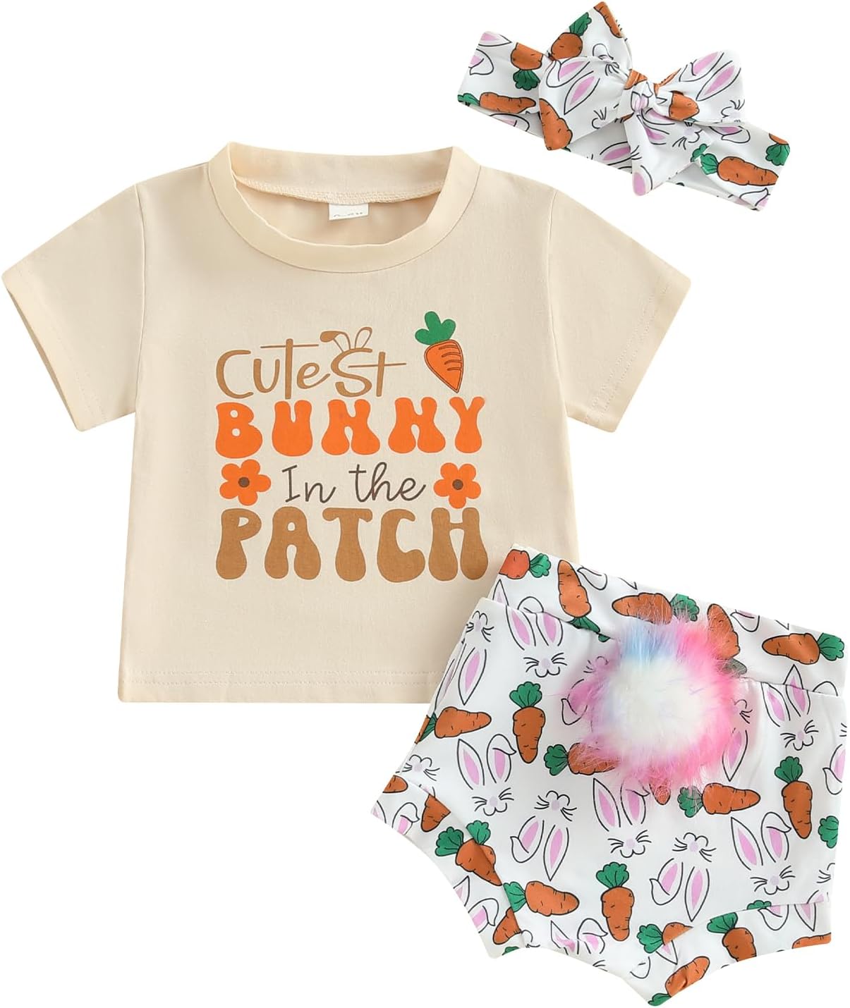71A0Y32V2YL._AC_SL1500_.jpg Baby Girls Clothes New Born Shorts Set Flower Print Short Sleeve Romper + Shorts + headband 3pcs Summer Outfit Infant Clothing - Image 1