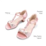 DREAM PAIRS Girls Sandals Ankle Strap T-Strap Low Heel Pearl Bow Flower Pump Dress Wedding Party Shoes for Little Kid/Big Kid - Image 4
