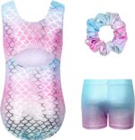 JiAmy Gymnastics Leotards for Girls with Shorts Set, 3Pcs Kids Gymnastics Athletic Outfit, Sleeveless Ballet Dancewear for Kids 3-12 Years