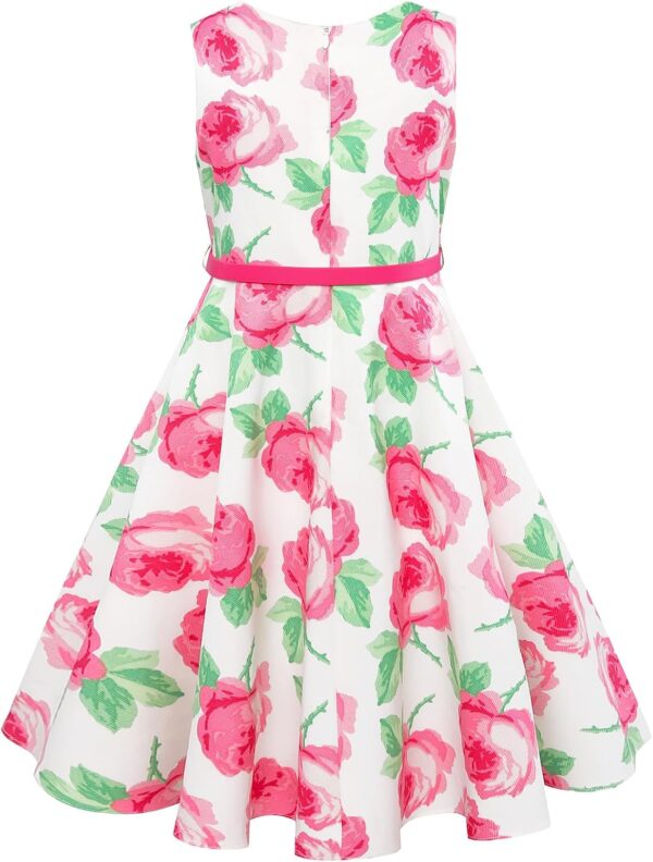 BONNY BILLY Girls Classy Vintage Floral Swing Kids Party Dress with Belt - Image 2