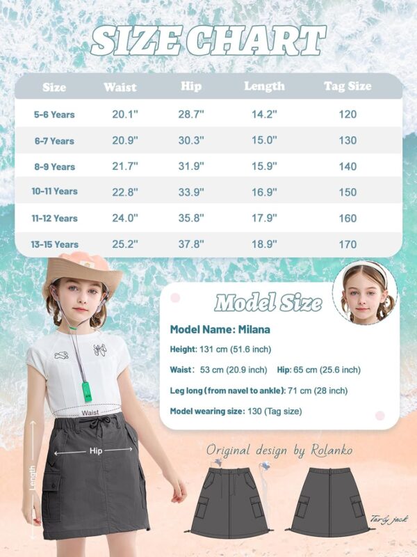 Rolanko Girls Skirts Inner Shorts with Pockets, Adjustable Parachute Cargo Sport Skort with Elastic Waistband - Image 5