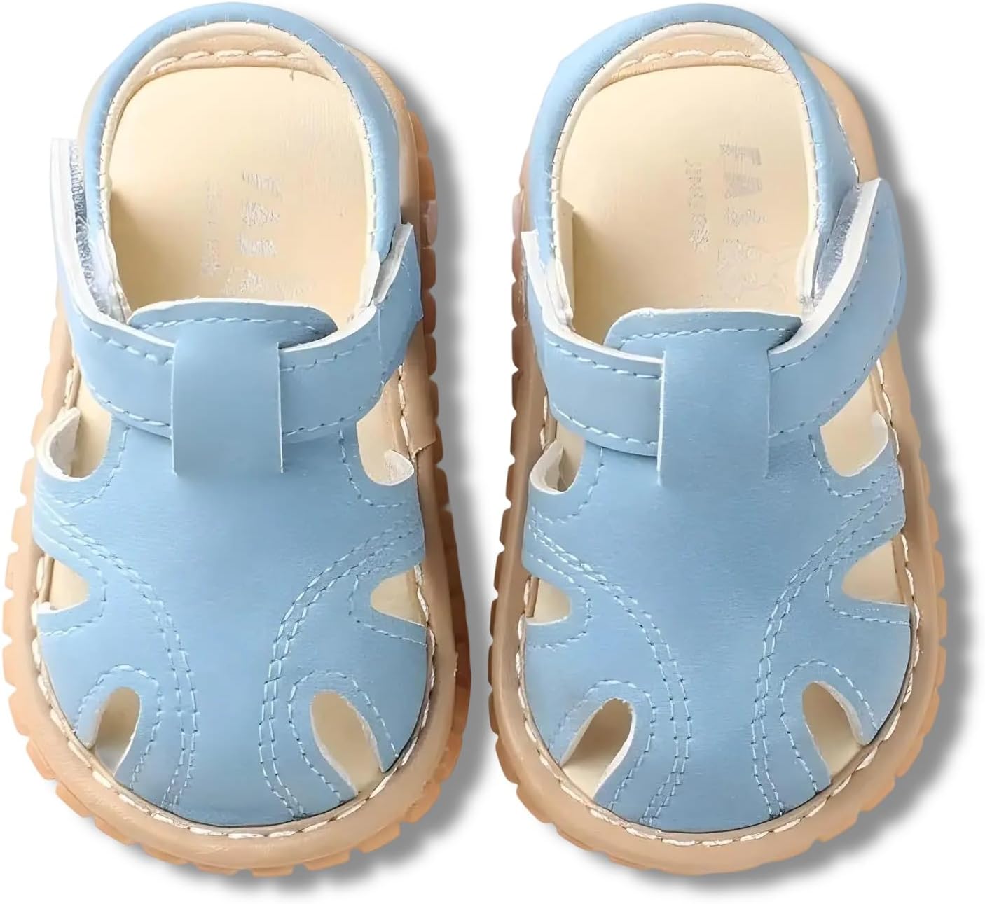 71G74dlt7JL._AC_SL1500_.jpg Squeaky Baby Sandals – Toddler Summer Shoes, Soft Rubber Sole, Non-Slip Closed-Toe Walking Sandals, Boys Girls First Walking Shoes - Image 1