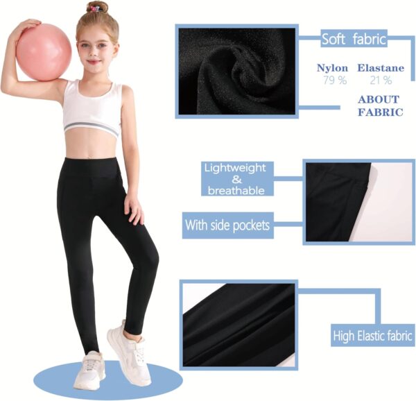 Girls Sports Leggings with Pockets Black Athletic Leggings Activewear Leggings Active Yoga Pants Running Leggings for Kids Youth Girls Size 11-12 10-12 12-13 9-10 8-10 6-8 7-8 9-11 13-14 Years - Image 3