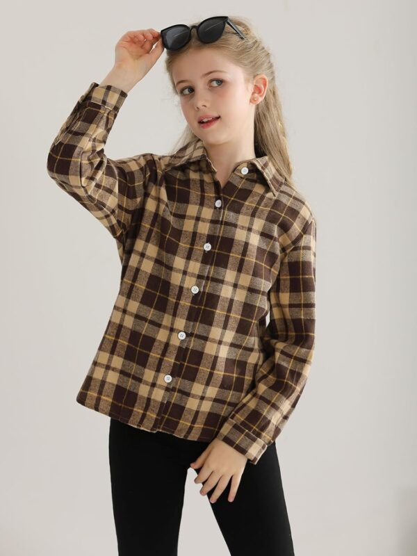 Girls 3 Piece Outfits Kids Cami Top + Flare Pants Set with Plaid Shirt Set Youth Girls Long Jacket Tanks Top Flare Leggings Bell Bottom Clothes - Image 8