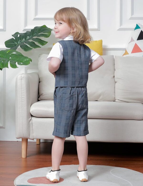 Baby Boys 3 Pieces Outfit Gentleman Suit Set, Shirt & Bowtie & Waistcoat & Shorts, Size:1-6 Years - Image 3