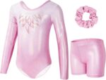 Gogokids Girls Three-Piece Gymnastics Leotards, Long Sleeve Gymnastics Set with Shorts and Hairband, Sparkling Ballet Dancing Unitards - Gymnastics Outfit with Gradient Color Design for 3-12 Years - Image 8
