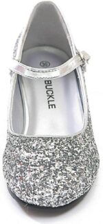 Baby Girls Kids Children Princess Mary Jane Glitter Low Heel Party Wedding Girls Shoes in Silver Gold and Pink Sparkly Glittery Pumps Size UK Kids 9-13