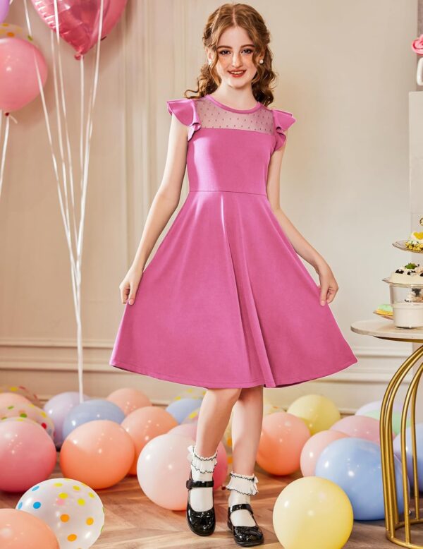 Arshiner Girls Dress Summer Ruffle Sleeve Mesh A Line Casual Party Dresses with Pockets 6-13 Years - Image 2