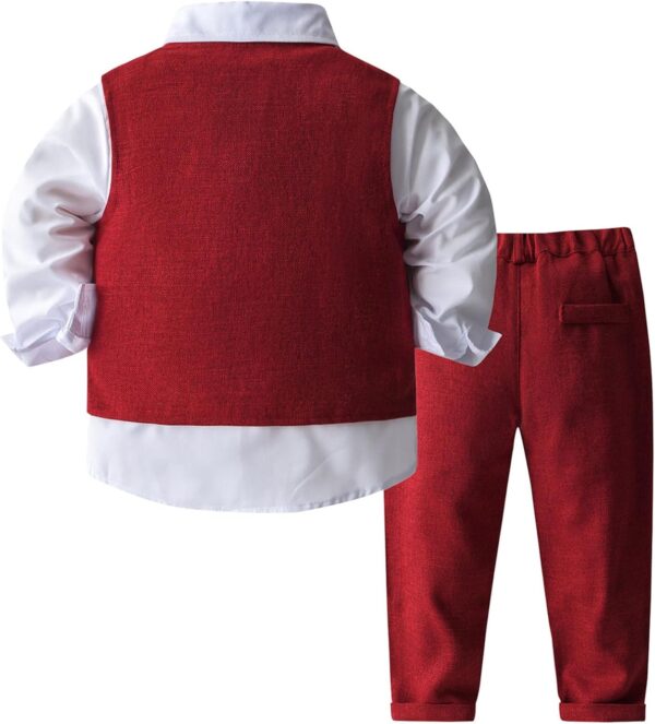TiaoBug Infant Baby Boys Birthday Party Tuxedo Suit Long Sleeve Shirt Vest Long Trouser Gentleman Outfit - Image 2