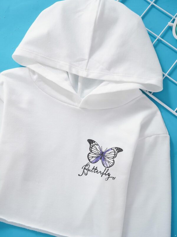 Manyakai Kids Girls Butterfly Printed Hoodie Pullover Sweatshirts Hooded Long Sleeve Crop Tops - Image 3