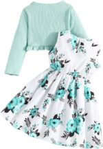 Girl Dress Toddler Long Sleeve Dresses A-line Floral Casual Party Dress with Cardigan Sets for Little Big Kids 4-13 Years - Image 2