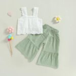 Kids Toddler Baby Girl Summer Outfits Lace Crop Tank Top Cotton Linen Flare Wide Leg Pants Set 2Pcs Outfit - Image 2