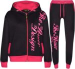 A2Z 4 Kids Tracksuit Girls The Power Design Print Zipped Top - T.S PD 301 Black & Pink._7-8