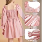 JiAmy Girls Dress Long Sleeve Square Neck Dresses Spring Summer Kids Casual Elegant Wedding Party A-Line Skirt Clothes for Girl 4-14 Years - Image 2