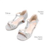 DREAM PAIRS Girls Sandals Ankle Strap T-Strap Low Heel Pearl Bow Flower Pump Dress Wedding Party Shoes for Little Kid/Big Kid - Image 6