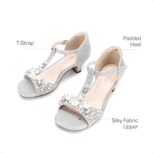 DREAM PAIRS Girls Sandals Ankle Strap T-Strap Low Heel Pearl Bow Flower Pump Dress Wedding Party Shoes for Little Kid/Big Kid - Image 6