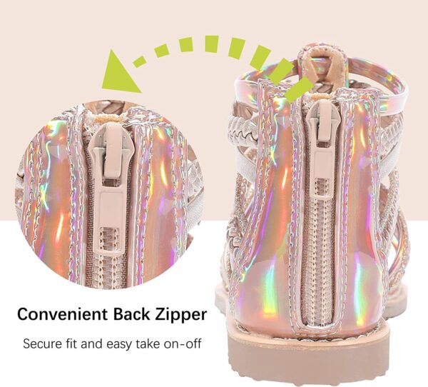 MIXIN Girls Gladiator Sandals for Big Kid Little kids with Strappy Ankle High Back Zipper - Image 3