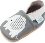 Dotty Fish Soft Leather Baby and Toddler Barefoot Shoes for Boys and Girls. Non-Slip Suede Soles. Animal Designs. 0-6 Months - 4-5 Years