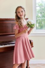 Arshiner Girls Summer Dress Off Shoulder Children's Dress Ruffle Sleeves Elegant Strap Dress Children A Line Swing Dress High Low Dress Casual Dresses with Pocket 4-13Years - Image 4