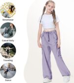 Rolanko Girls Baggy Cargo Parachute Trousers, Y2K Vintage Joggers with Adjustable Elastic Waist for Kids Fit - Image 7