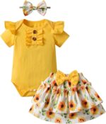 Baby Girls Cotton Rompers Newborn Summer Ruffle Short Sleeve Skirt Set