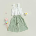 Kids Toddler Baby Girl Summer Outfits Lace Crop Tank Top Cotton Linen Flare Wide Leg Pants Set 2Pcs Outfit - Image 4