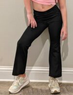 Arshiner Girls School Trouser Flare Leggings High Waisted V Crossover Casual Yoga Bell Bottoms with Pockets Pants for Kid - Image 6