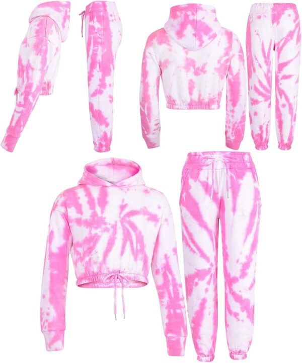 A2Z 4 Kids Girls Tie Dye Tracksuit Crop Hooded Sweatpants Top Bottoms Jogging Suit Joggers Outfit Set Age 5-13 Years - Image 6