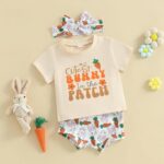 Baby Girls Clothes New Born Shorts Set Flower Print Short Sleeve Romper + Shorts + headband 3pcs Summer Outfit Infant Clothing - Image 3
