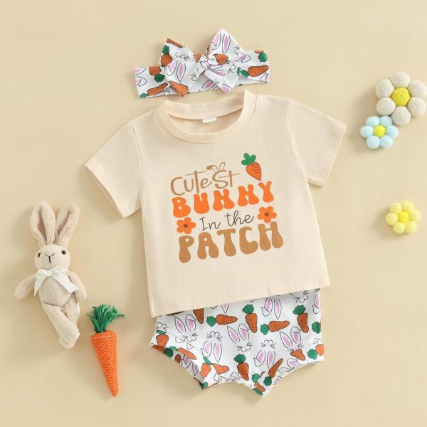 Baby Girls Clothes New Born Shorts Set Flower Print Short Sleeve Romper + Shorts + headband 3pcs Summer Outfit Infant Clothing - Image 3